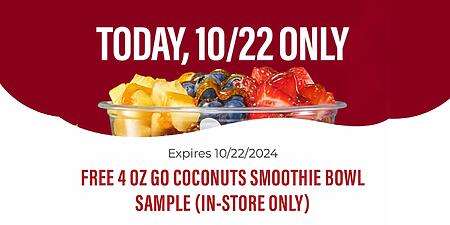 If You’re A Healthy Rewards Member At Smoothie King, Today Is The Last Day To Claim Your Free 4 Oz Go Coconuts Smoothie Bowl! This Deal Is Valid In-Store Only And Cannot Be Combined With Other Discounts Or Rewards. Just Activate The Deal In Your App And Grab Your Free Bowl—No Purchase Necessary.