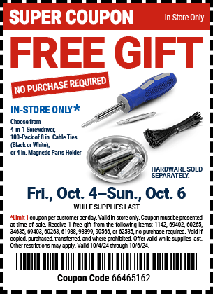 Free Gift At Harbor Freight With Coupon Code – Ends October 6!