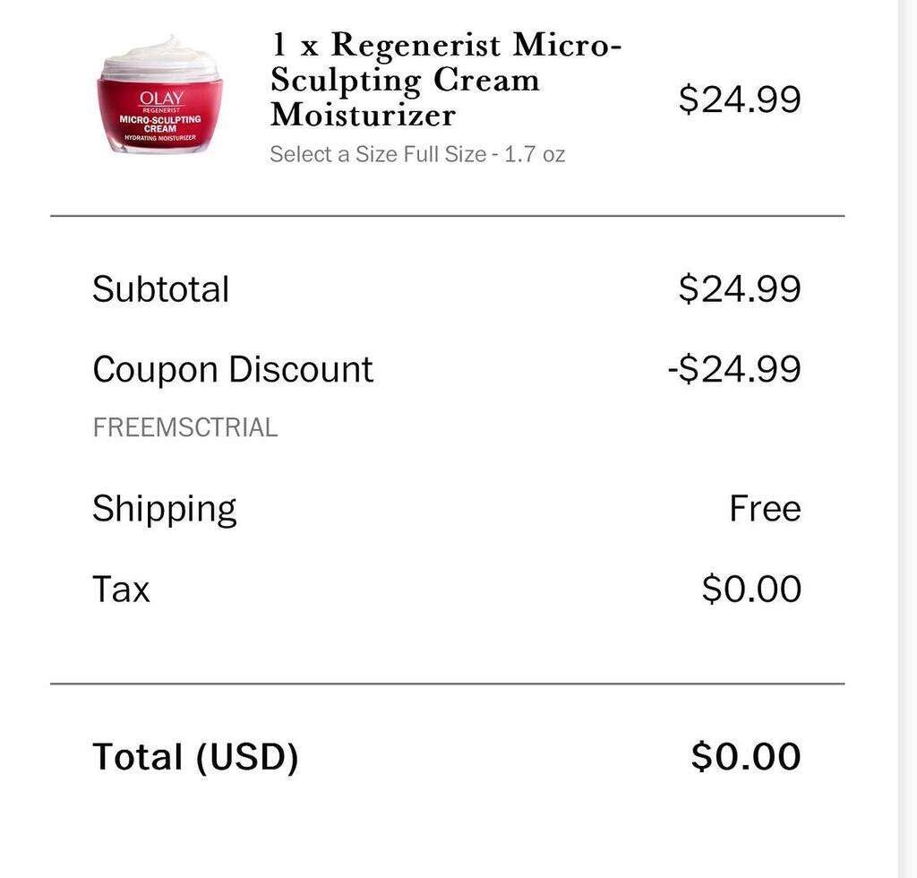 Urgent! Free Olay Regenerist Micro-Sculpting Cream Moisturizer