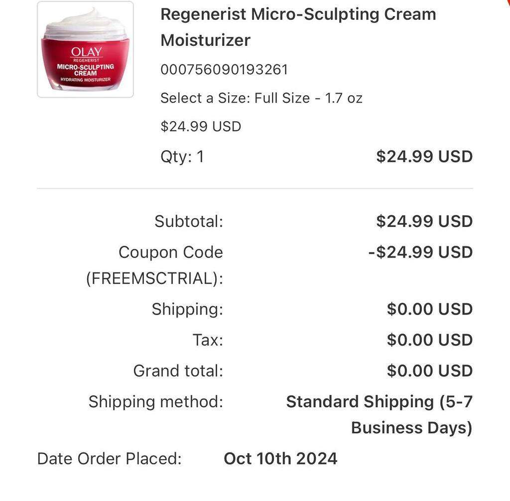 Urgent! Free Olay Regenerist Micro-Sculpting Cream Moisturizer