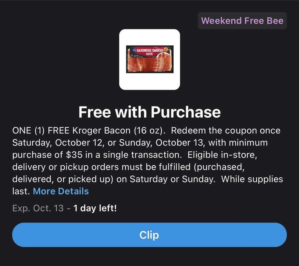 Get Free Kroger Bacon This Weekend Only – October 12-13!