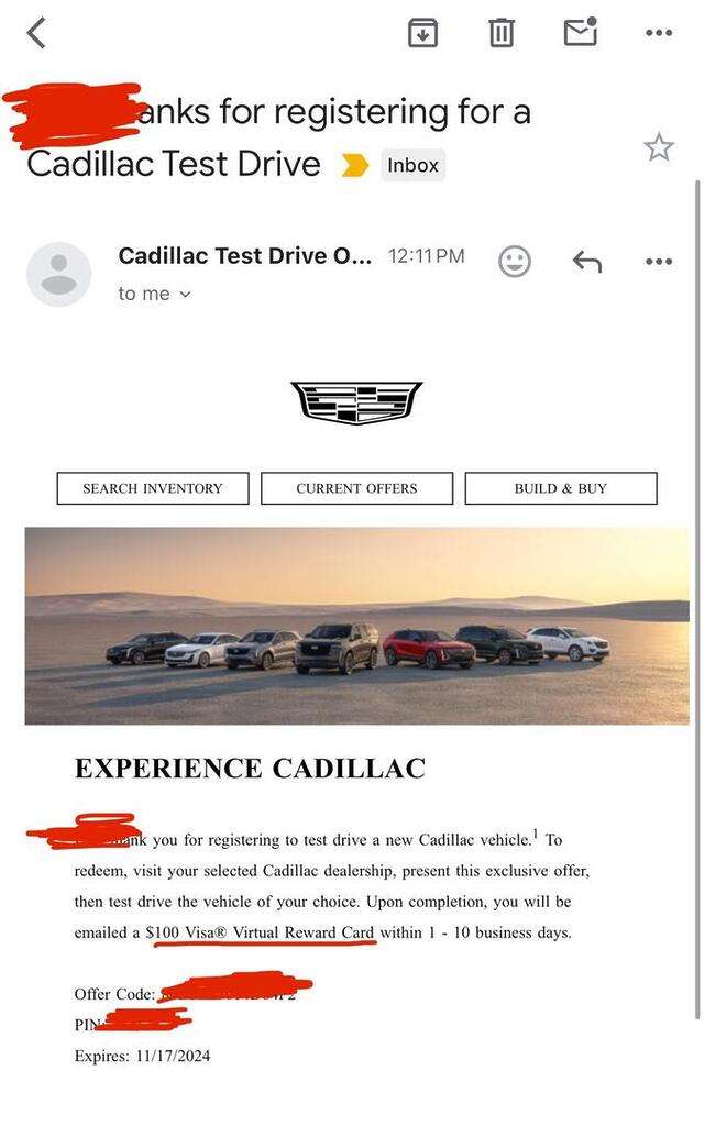 Get A $100 Visa Gift Card From Cadillac – Just For Taking A Test Drive!