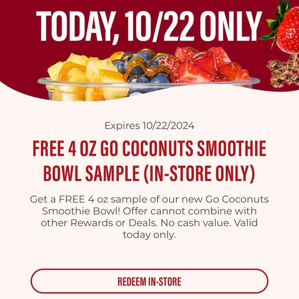 Free 4 Oz Go Coconuts Smoothie Bowl At Smoothie King – Expires Today!