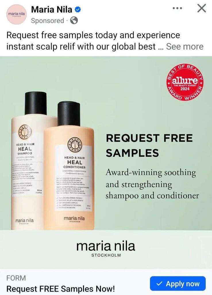 Free Sample Of Maria Nila Head And Hair Heal Shampoo