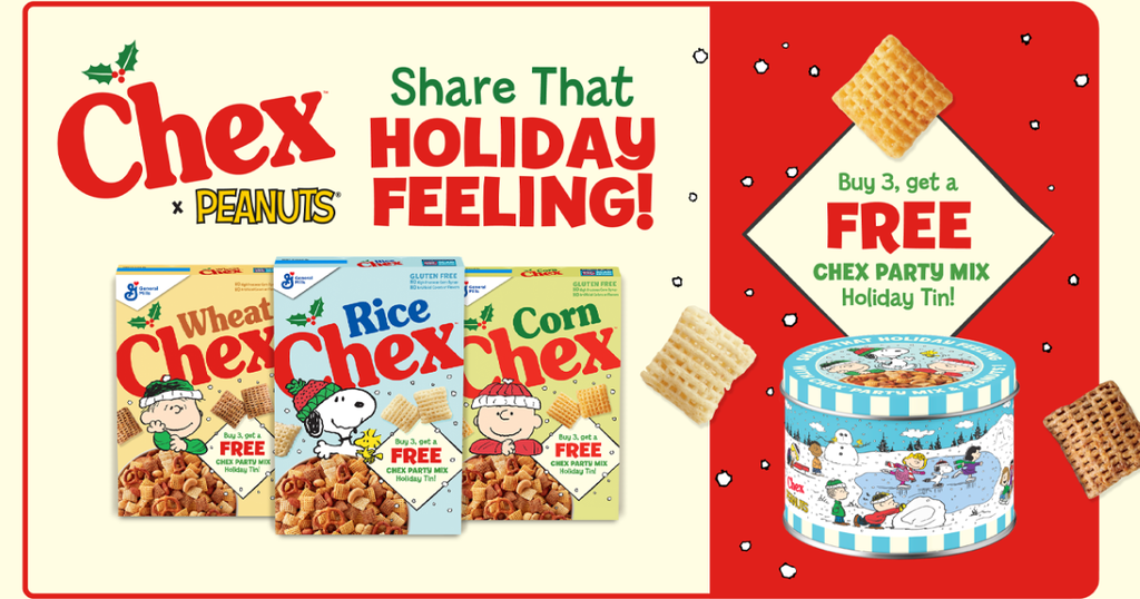 Free Chex X Peanuts Chex Party Mix Holiday Tin