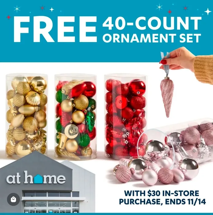 Free 40-Count Ornament Set At At Home With $30 Purchase – Today Only!