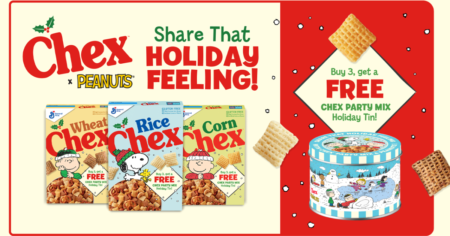 Free Chex X Peanuts Chex Party Mix Holiday Tin!