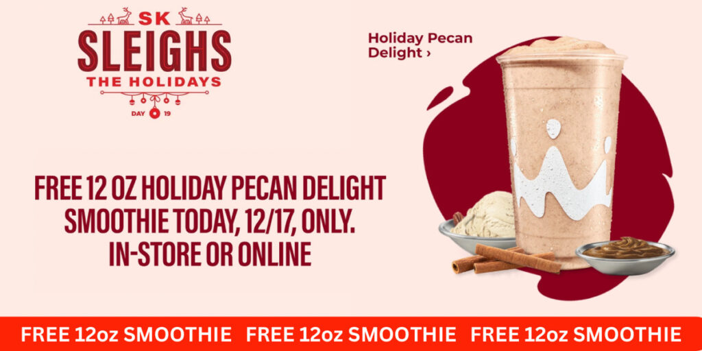 Free 12 Oz Holiday Pecan Delight Smoothie At Smoothie King – Today Only!