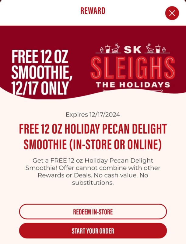 Free 12 Oz Holiday Pecan Delight Smoothie At Smoothie King – Today Only!