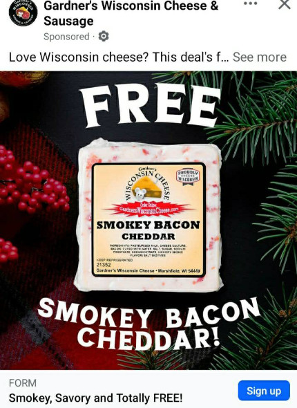 Free Sample Of Gardner’s Wisconsin Cheese Smokey Bacon Cheddar