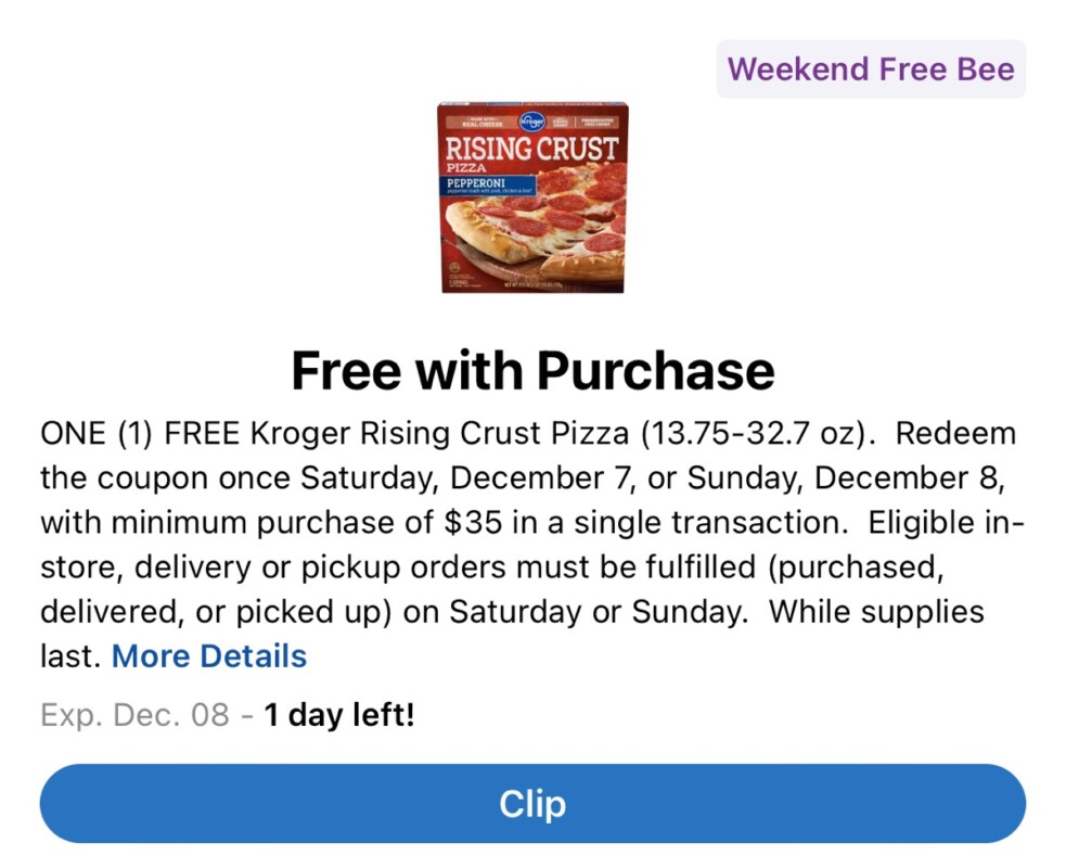 Free Kroger Rising Crust Pizza With Your Weekend Grocery Run