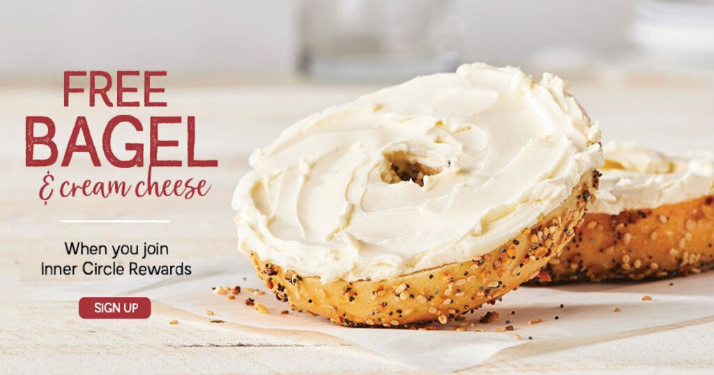 Join Bruegger’s Bagels Inner Circle And Enjoy A Free Bagel With Cream Cheese With Purchase, Plus More Perks! The Free Bagel Offer Is Valid For 14 Days After You Sign Up, And You’ll Also Receive A Free Bagel And Cream Cheese Every Year On Your Birthday.