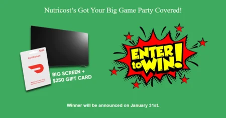 Get Ready For The Ultimate Game Day Setup! Enter The Nutricost Big Game Giveaway For A Chance To Win A Big Screen Tv And A $250 Doordash Gift Card—The Perfect Combination For Enjoying The Big Game In Style.