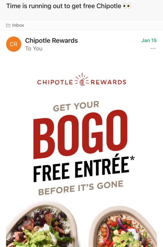 If You’re A Chipotle Rewards Member, Check Your Email For Exclusive Rewards Like Free Queso, Chips, Or Double Meat! Chipotle Is Sending Out Surprise Perks To Many Members. Not A Member Yet? Sign Up Now To Enjoy Free Guac And Unlock Future Rewards Like These!