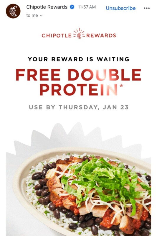 If You’re A Chipotle Rewards Member, Check Your Email For Exclusive Rewards Like Free Queso, Chips, Or Double Meat! Chipotle Is Sending Out Surprise Perks To Many Members. Not A Member Yet? Sign Up Now To Enjoy Free Guac And Unlock Future Rewards Like These!