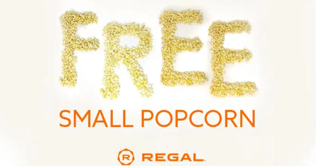 Celebrate National Popcorn Day With A Free Small Popcorn At Regal Theaters! Regal Crown Club Members Can Claim This Tasty Treat With Any Ticket Purchase. Not A Member Yet? Sign Up For Free And Enjoy The Perks!